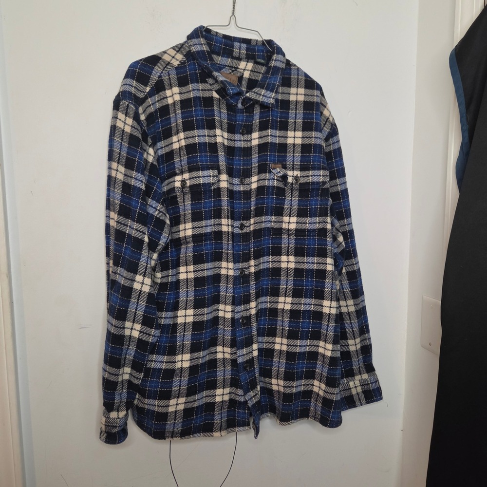 Orvis Mens XXL Blue Plaid Flannel Shirt Heavyweight Long Sleeve Button Up Rugged